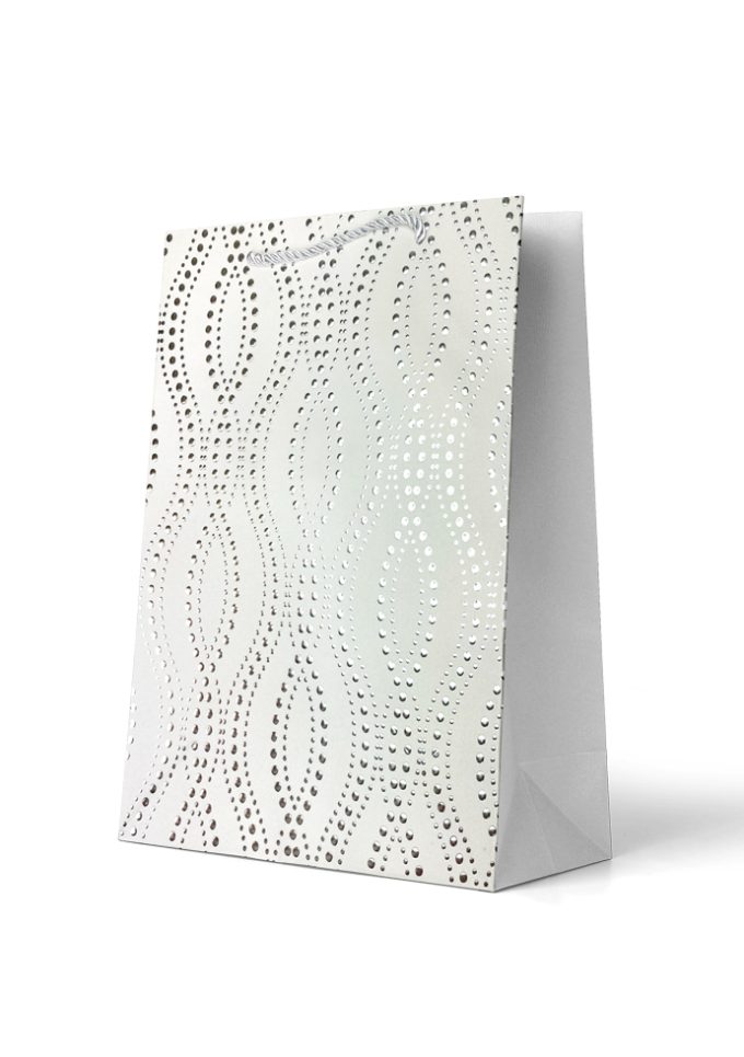Gift Bag Large Foiled Silver Wavy Dot Pattern on W