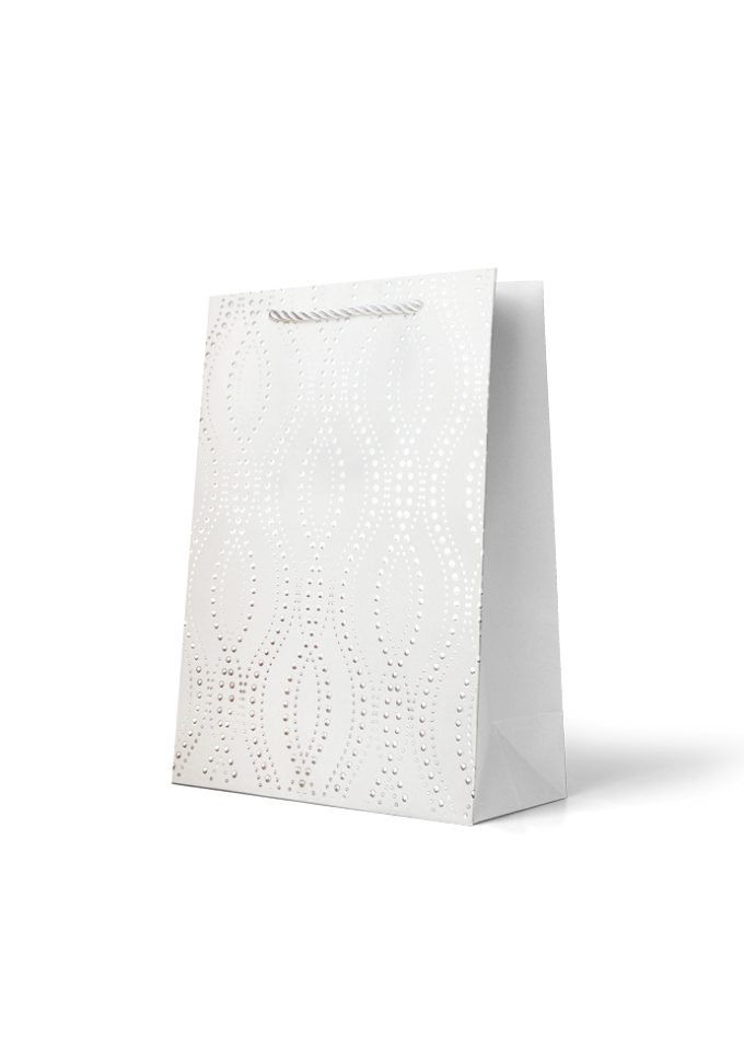 Gift Bag Medium Foiled Silver Wavy Dot Pattern on