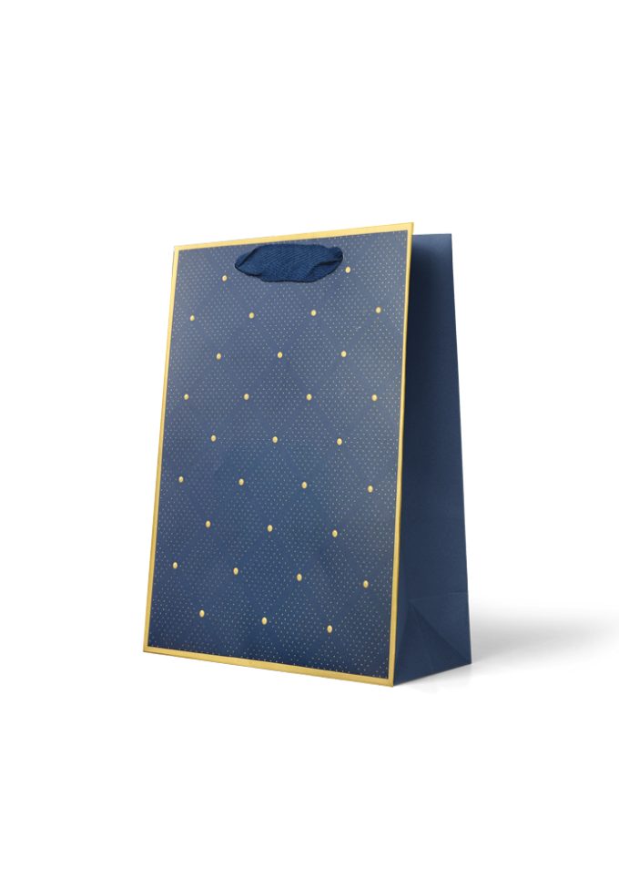 Gift Bag Medium Gold Diamond Pattern on Blue