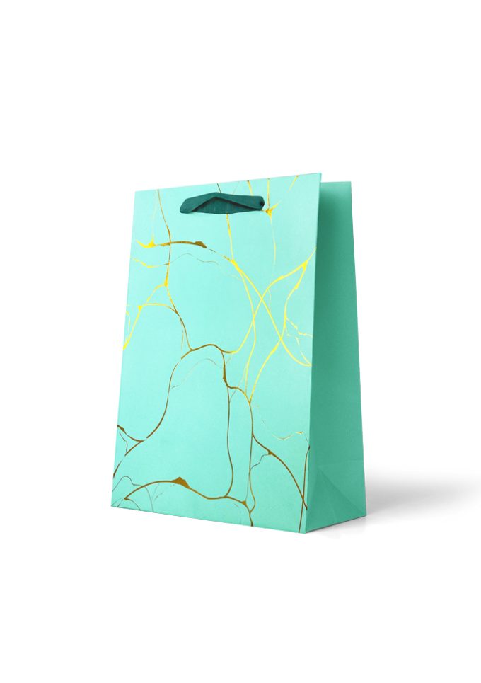Gift Bag Medium Foiled Gold Line Pattern on Green