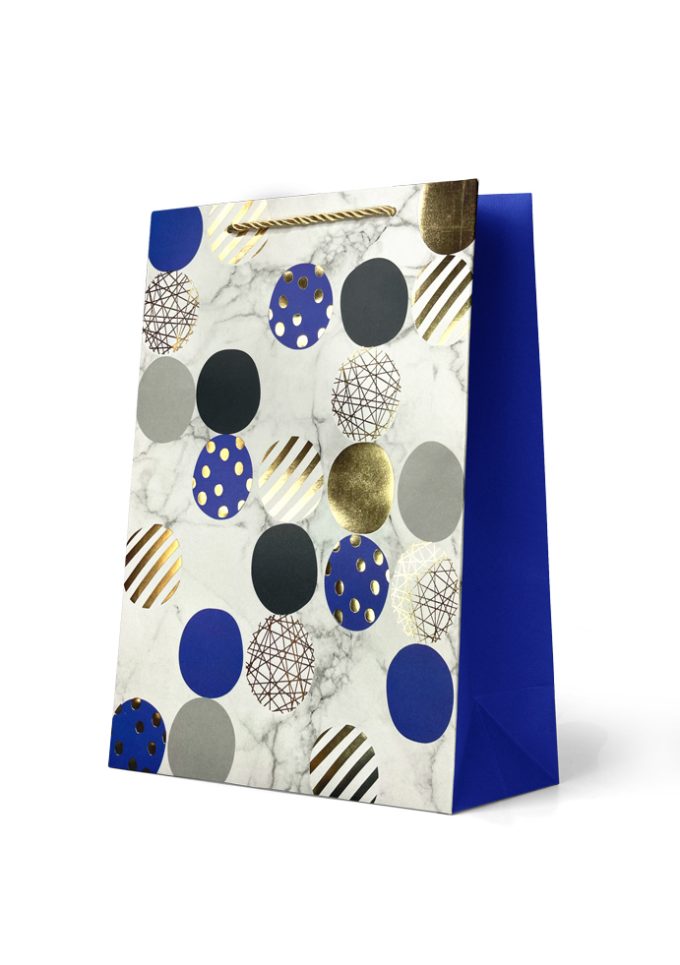 Gift Bag Large Patterned Foiled Spots on White