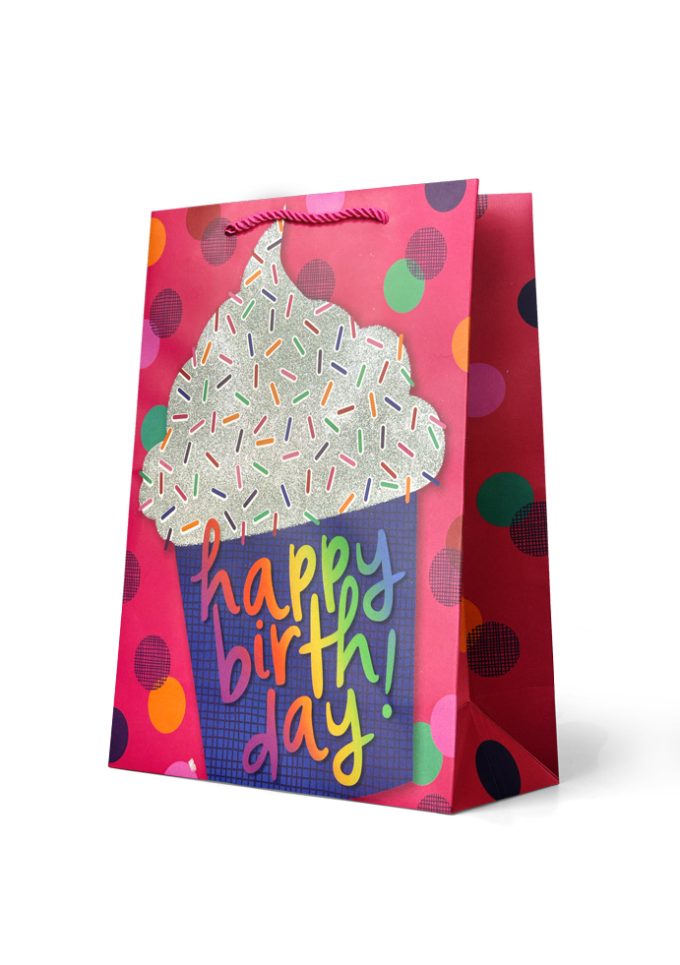 B957L Gift Bag Large Cupcake with Glitter on Pink