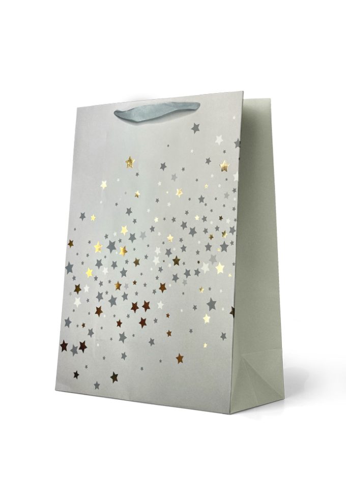 Gift Bag Large Gold & Silver Stars On Grey