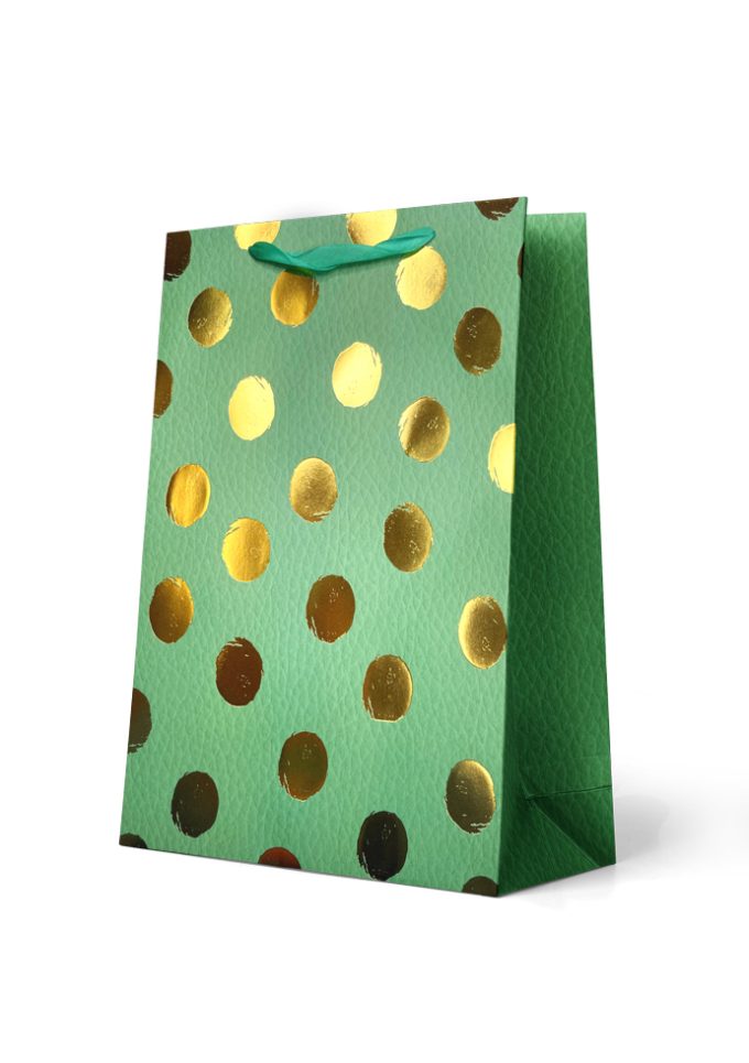 Gift Bag Large Foiled Gold Spots on Green