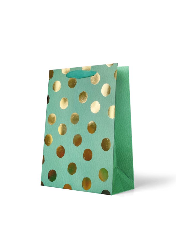 GIFT BAG MEDIUM Foiled Gold Spots on Green