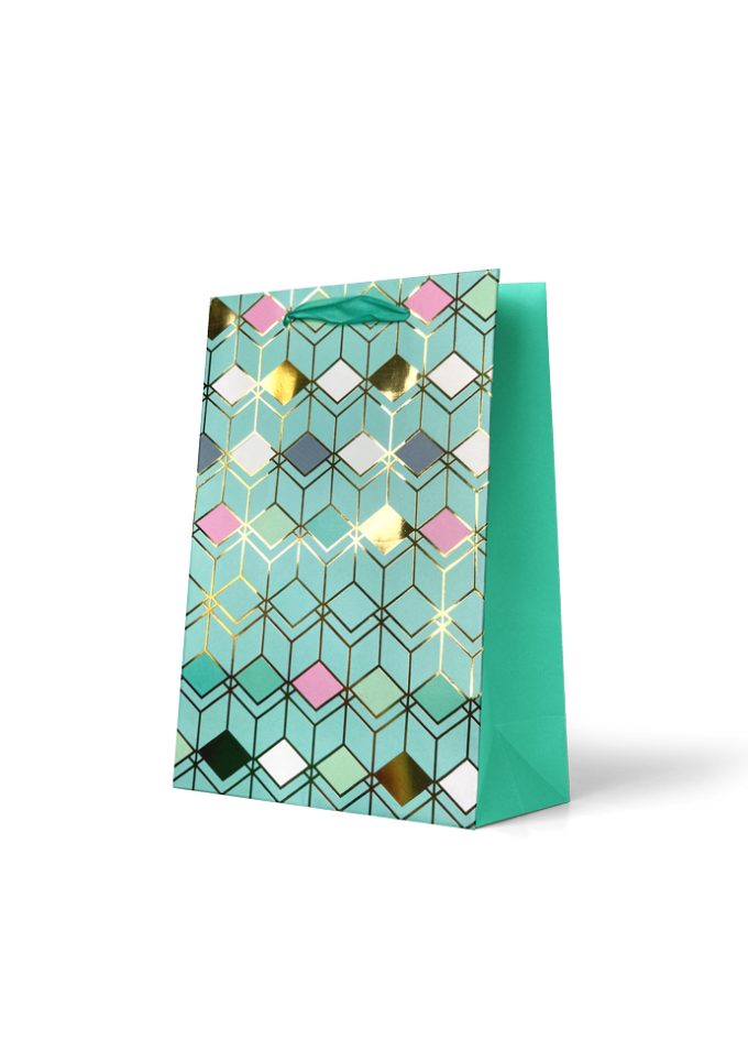 Gift Bag Medium Diamond Pattern on Aqua