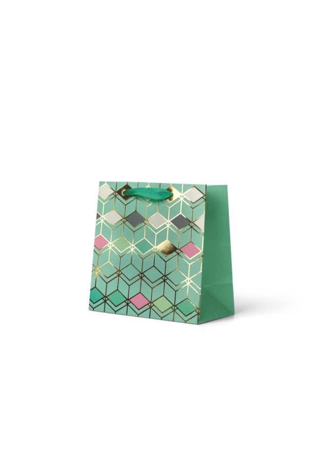 B982S GIFT BAG SMALL Foiled Diamond pattern on aqua