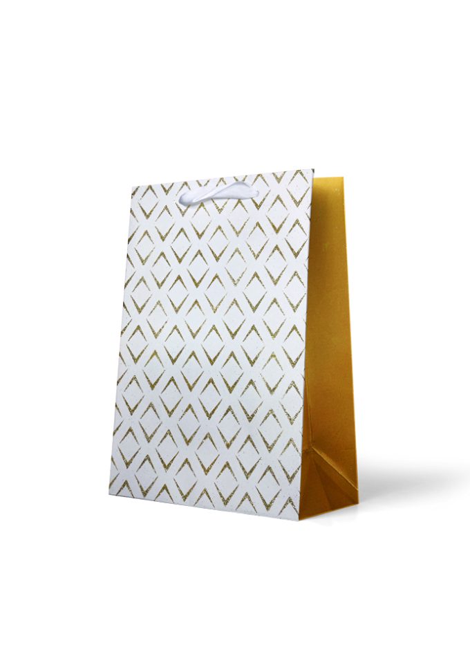 GIFT BAG MEDIUM Glitter Gold Diamond Pattern