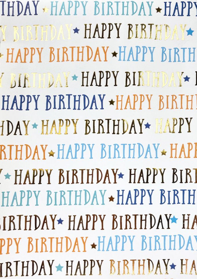 WIU029 Foiled Happy Birthday Gold & Blue Writing
