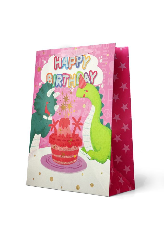 B1016L Gift Bag Large  Happy Birthday Dinos having Cake