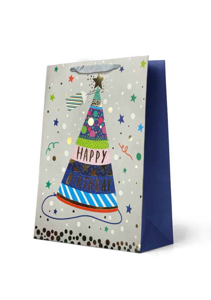 B1019L Gift Bag Large Pattern Party Hat Glitter