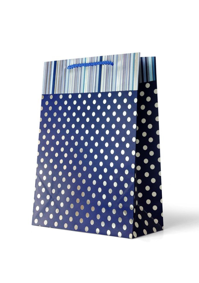 B734L Gift Bag Large Silver spots on Blue