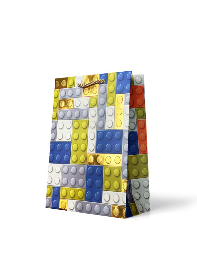 B751M Gift Bag Medium Blue Grey Green Building Blocks