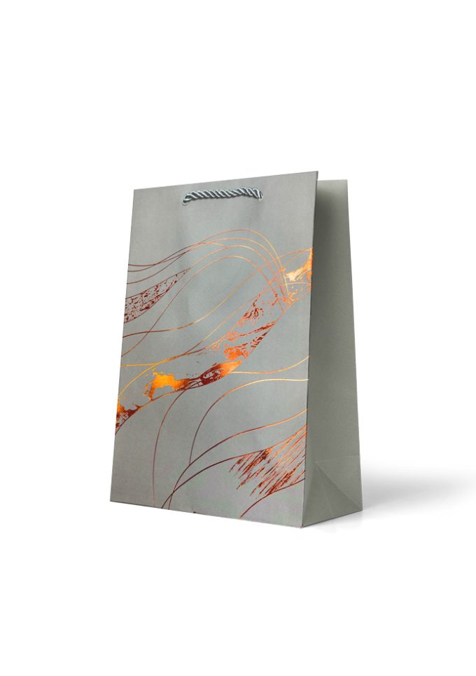 B767M Gift Bag Medium Foiled Gold Flowing Art Lines on G