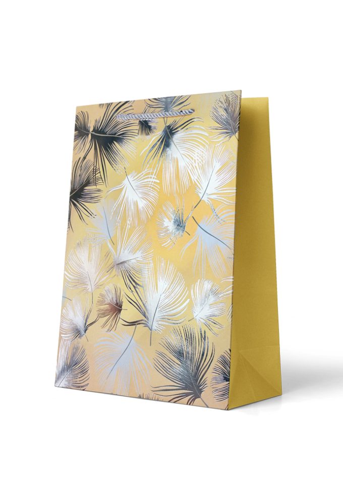 B790L Gift Bag Large Gold, Silver & White Palm leaves on