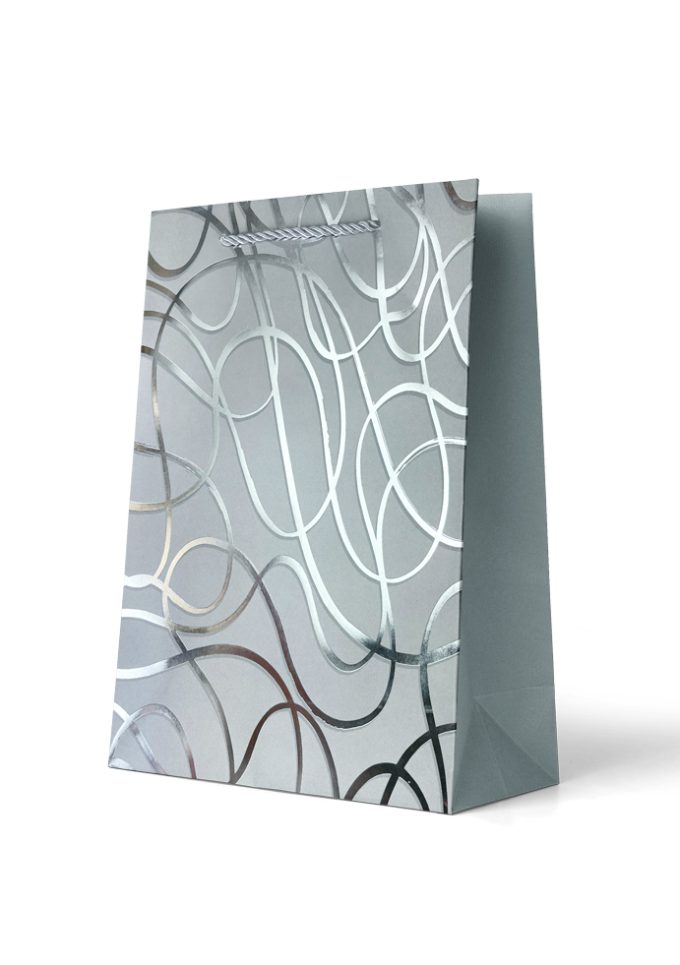 B794L Gift Bag Large Foiled Silver Lines on Grey