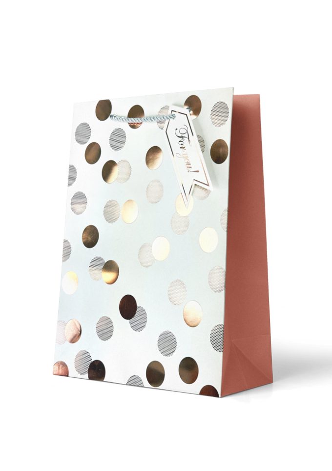 B804L Gift Bag Large Foiled Gold and Silver Large Polka