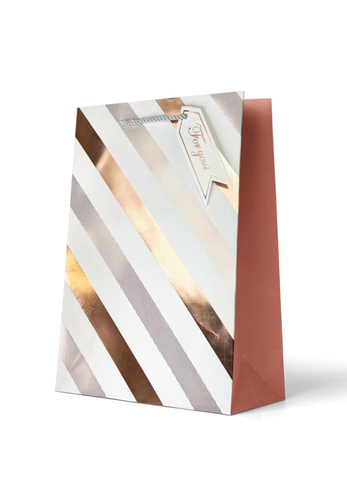 B806L Gift Bag Large Foiled Gold and Silver stripes on W