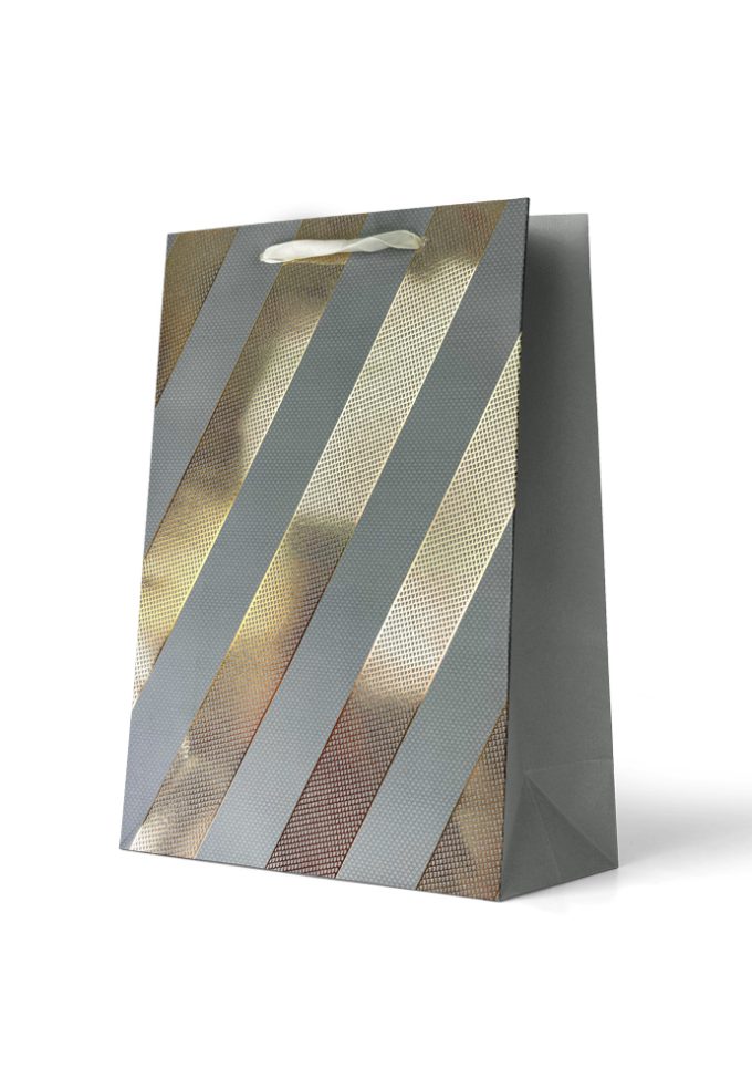 B814L Gift Bag Large Foiled Gold Stripes on Grey