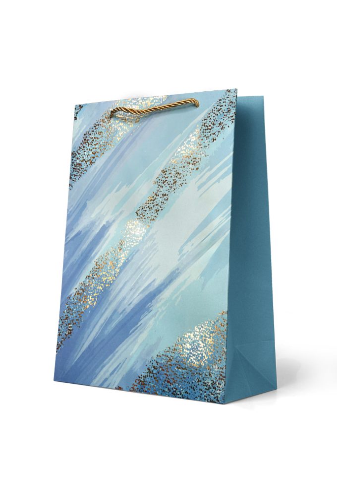 B919L Gift Bag Large  Blue Streaks with Silver Glitter