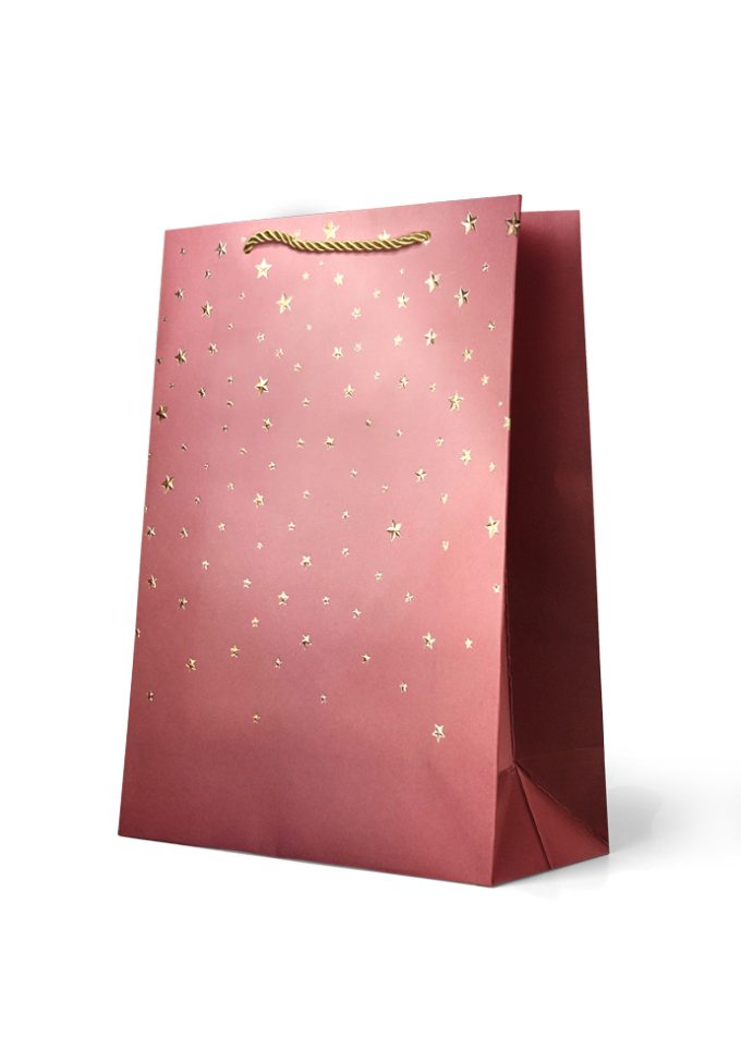 B920L Gift Bag Large  Gold Star Pattern on Pink