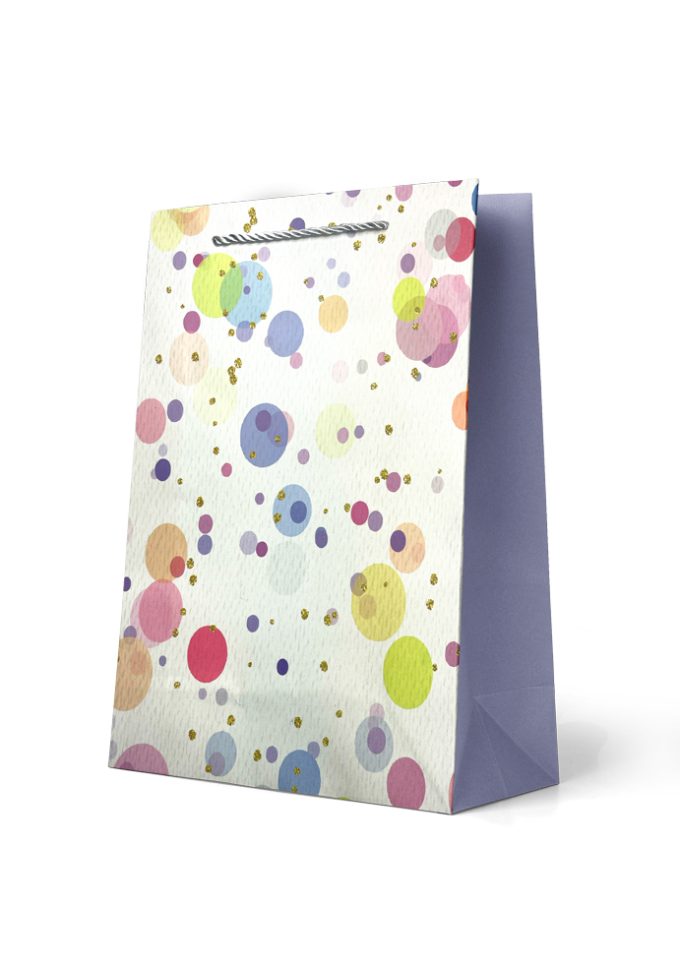 B933L Gift Bag Large  Floating Coloured Bubbles on White