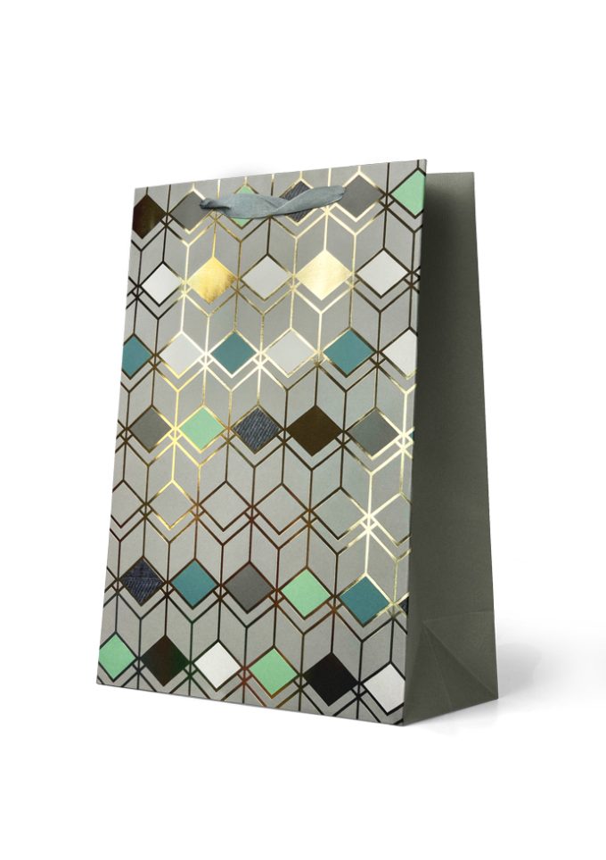 B983L Gift Bag Large  Geometrical Diamonds on Silver