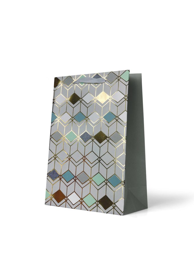 B983M Gift Bag Medium Geometrical Pattern on Silver