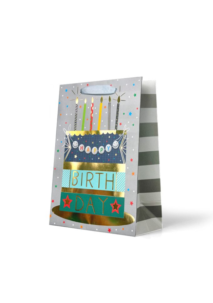 B998M Gift Bag Medium  Happy Birthday Colourful Cake