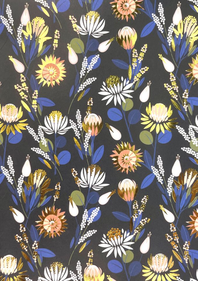 WIU008 Foiled Protea on Navy