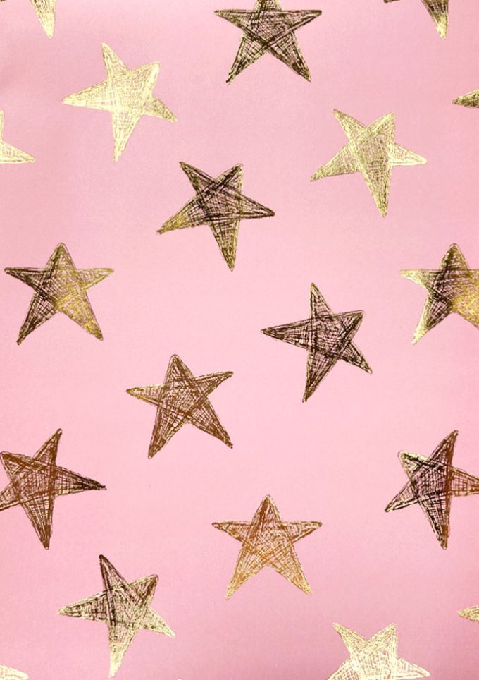 WIU032 Foiled Gold Stars on Pink