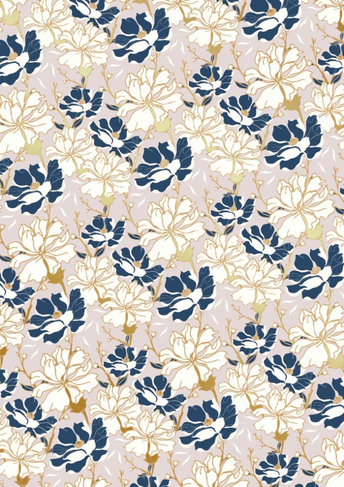 WIU053 Foiled Navy & White Flowers
