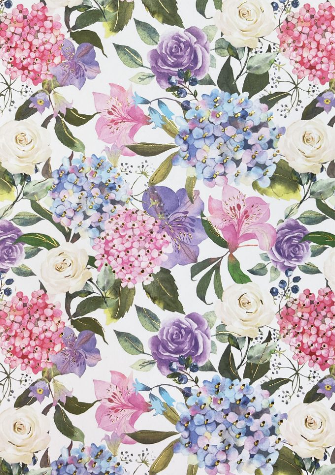 WIU060 Foiled Pastel Hydrangeas and Flowers