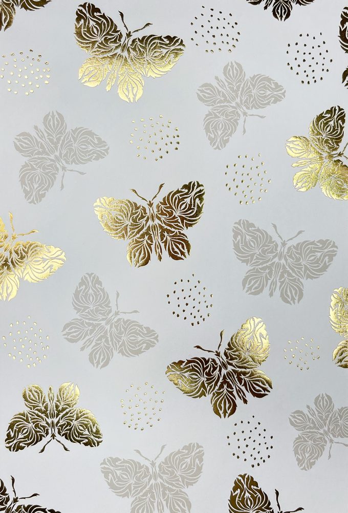 WIU063 Foiled Gold Butterflies on Silver Blue