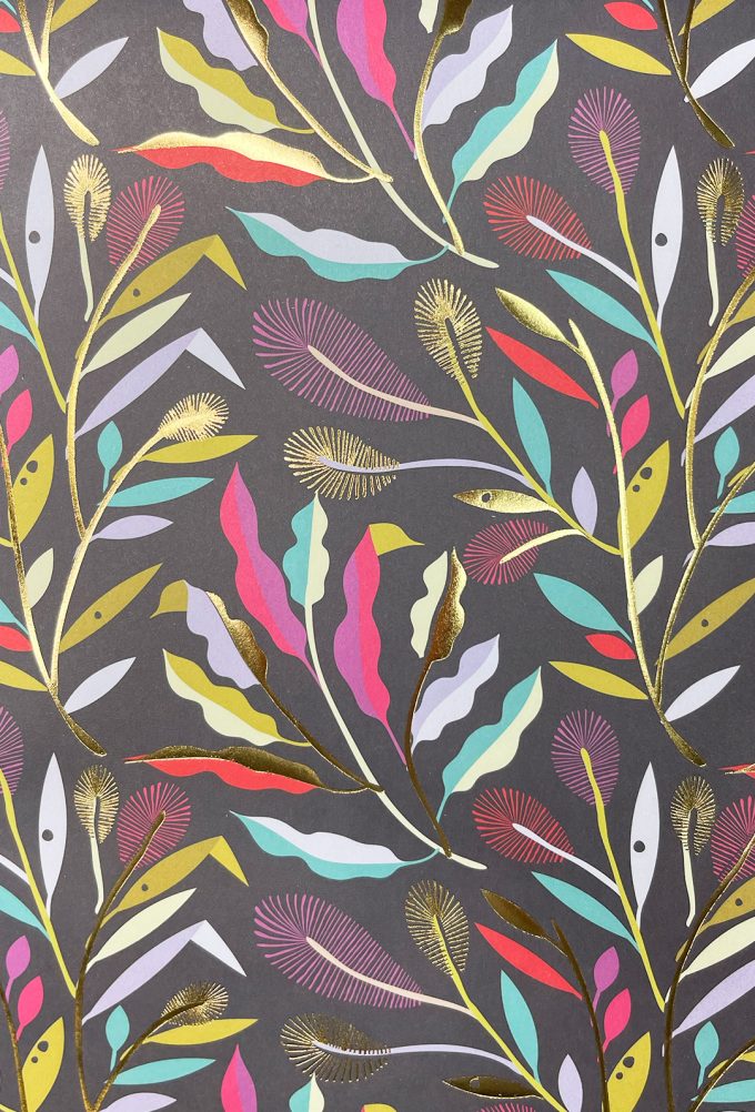 WIU065 Foiled Hot Pink and Blue Eucalyptus Leaves and Blo