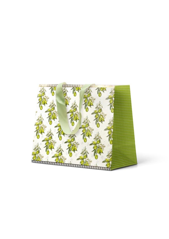 B277MP Premium Gift Bag Medium Embossed & Foiled Olive Pa