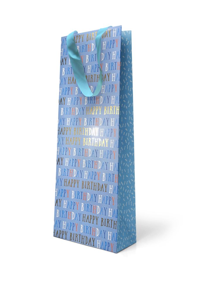 B294B Premium Gift Bag Bottle Embossed & Foiled Happy Bi