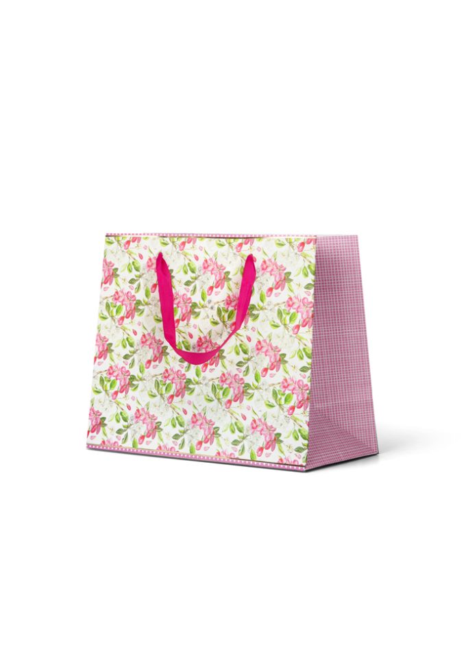 B328MP Premium Gift Bag Medium Embossed & Foiled Pink Flo