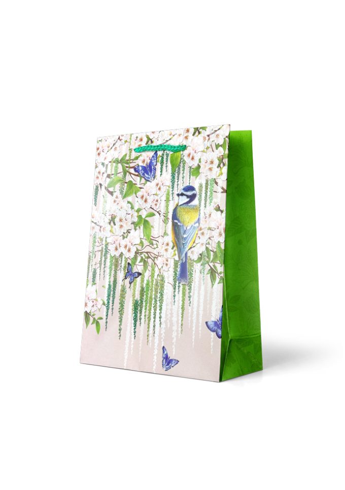B429M Gift Bag Medium Bird with Glitter Flowers