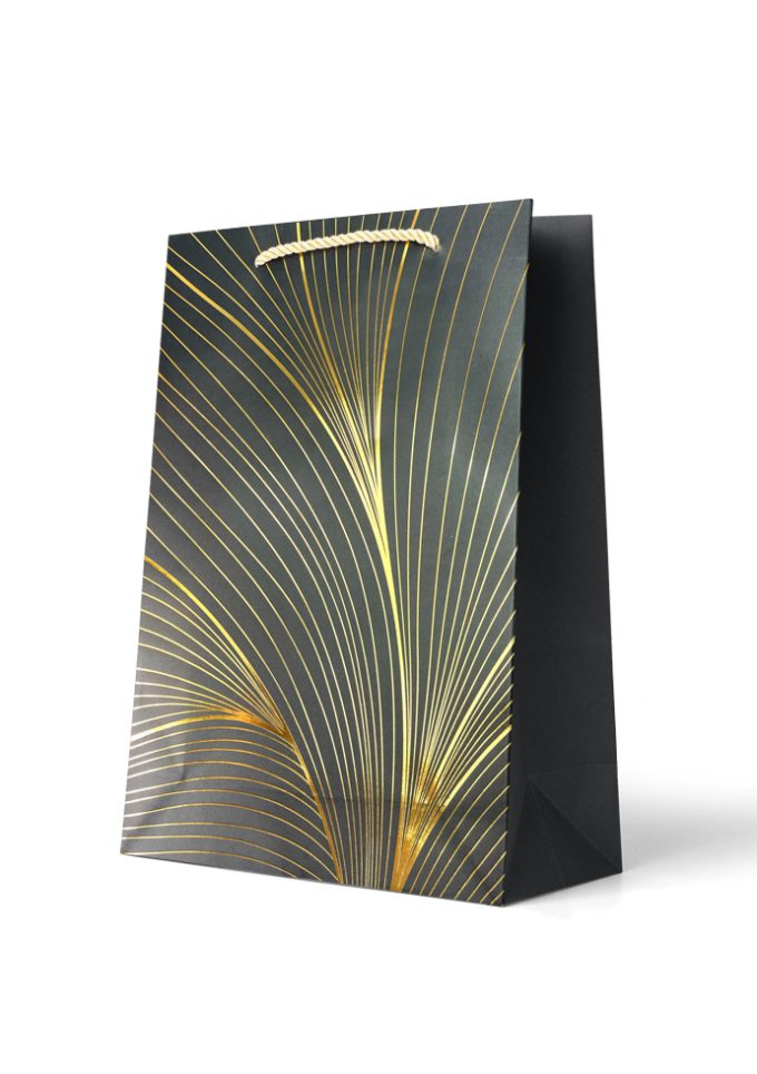 B770L Gift Bag Large Foiled Gold Leaf Pattern on Black