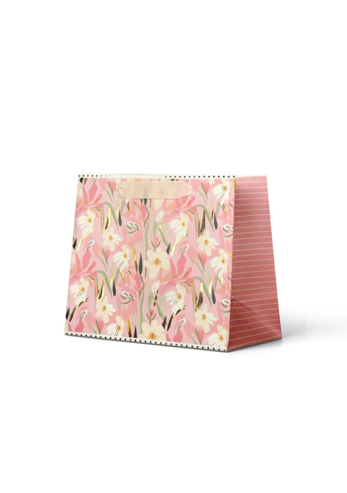 B904MP Premium Gift Bag Medium Pink Flowers