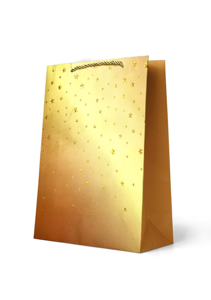 B922L Gift Bag Large: Royal Gold Stars on Gold