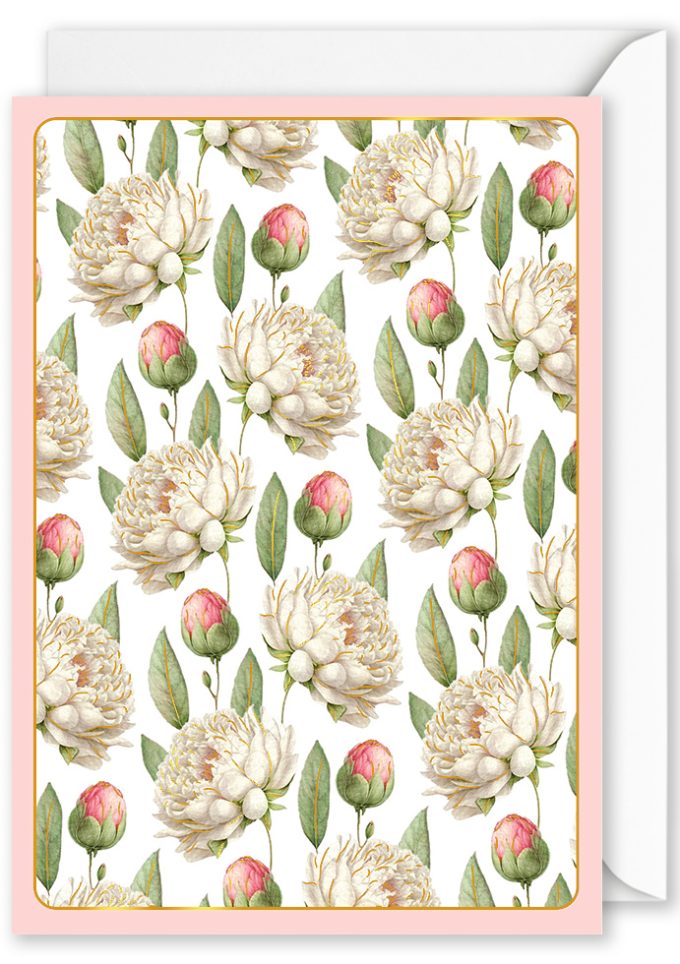 OP1213 Foiled Blank Vertical Card Peony Roses