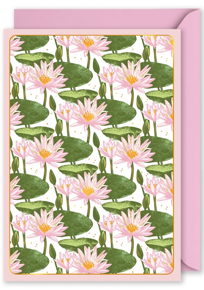 OP1216 Foiled Card indigo waterlily