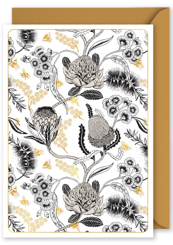 OP1247 Foiled Blank Vertical Card  Australiana Pattern