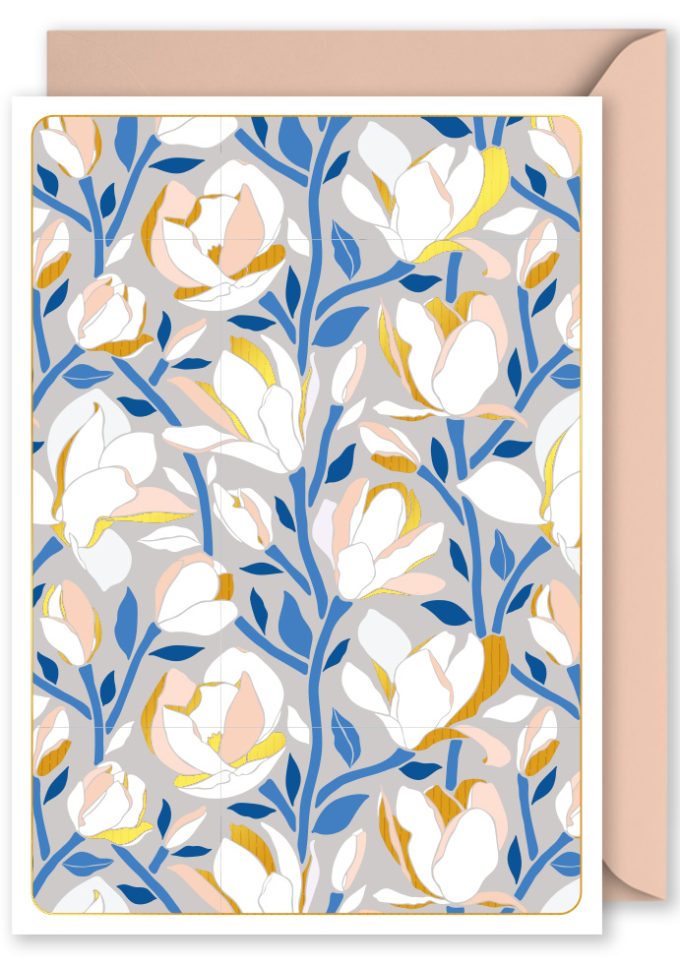 OP1248 Foiled Blank Vertical Card  White Floral Pattern o