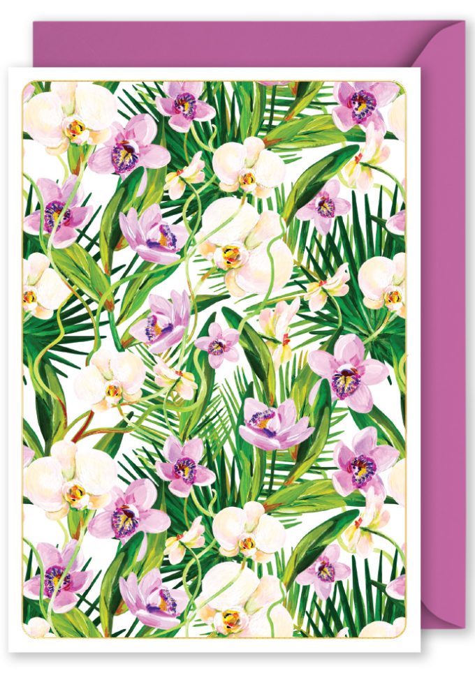 OP1250 Foiled Blank  Vertical Card  Purple and White Orch