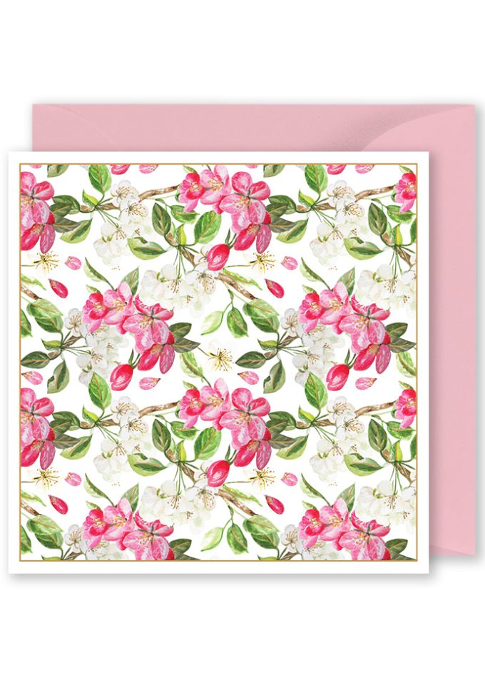 OP2142 Foiled Blank Square Card Pink Flowers