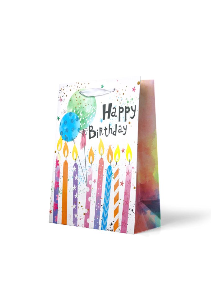B1010M Gift Bag Medium Happy Birthday Coloured Patterned