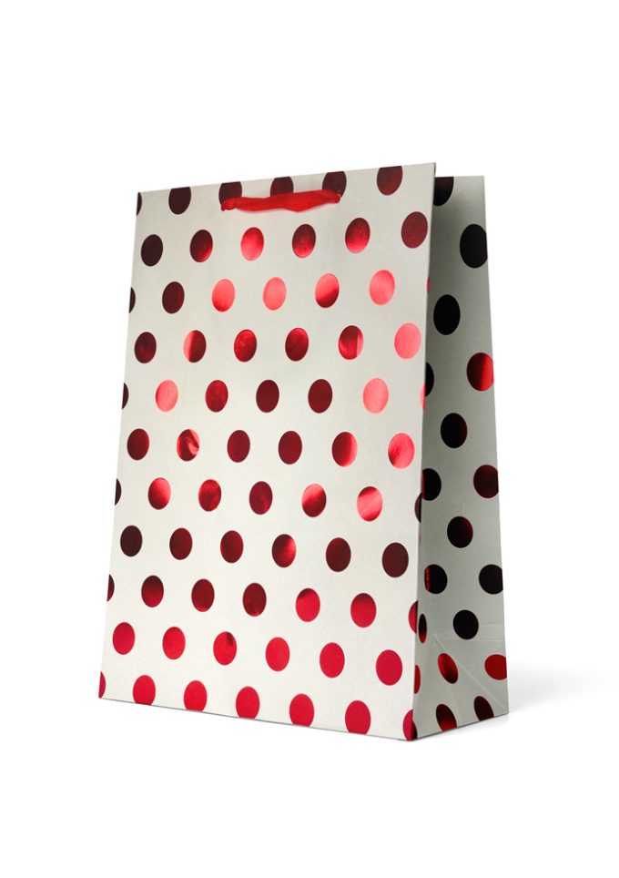 B373L Gift Bag Large Red Foiled Spots on White